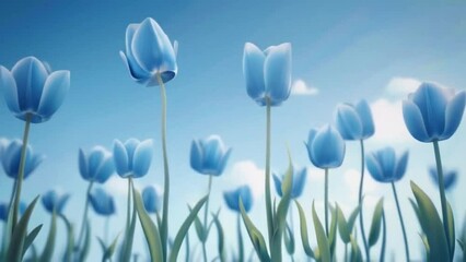 Illustration of Blooming Blue tulips with blue sky background. Footage 4k. - Powered by Adobe