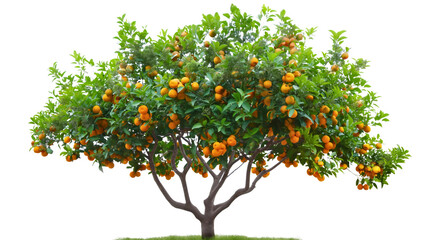 Orange tree plant branches with ripe red apple fruits hanging and green leaves, organic fresh food garden growing agriculture, isolated on transparent background