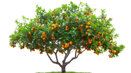 Orange tree plant branches with ripe red apple fruits hanging and green leaves, organic fresh food garden growing agriculture, isolated on transparent background