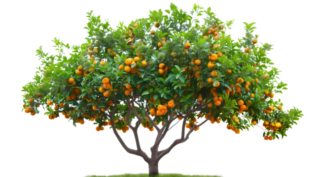 Orange tree plant branches with ripe red apple fruits hanging and green leaves, organic fresh food garden growing agriculture, isolated on transparent background