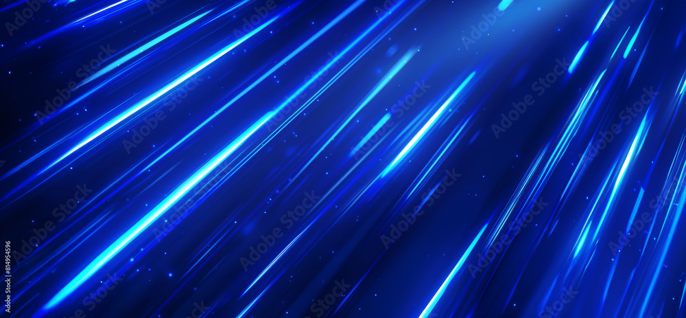 Aufkleber Glowing speed diagonal blue lines on a dark background. Straight fast laser shiny beams motion light. Techno business website element, for web page, banner, desktop, text header