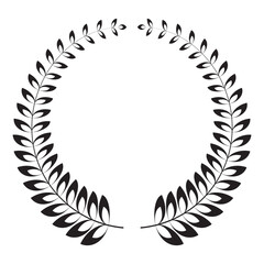 Silhouette Laurel wreath icon .  Laurel wreath placed on white background.  Vector illustration.  Laurel wreath with  Heraldic trophy crest, Medal, Frame, award, winner round emblem. 