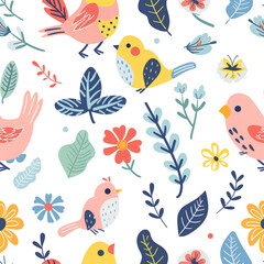 Fototapeta premium seamless pattern with birds and flowers