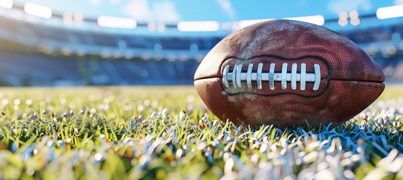 American football on stadium grass with plenty of room for customized text placement