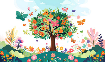 tree with flowers and birds