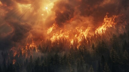 Intense Wildfire Ravaging Forest