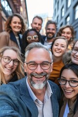 Fototapeta premium Portrait Friendly Group Corporate Coworkers Selfie
