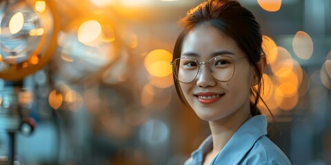 Confident Asian female engineer in modern factory happy in her workplace. Concept Confidence, Asian Female, Engineer, Modern Factory, Workplace Happiness