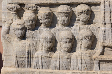 Architectural details, ancient Egyptian obelisk of the pharaoh on the square in the city of Istanbul, public place, symbol of tourism.