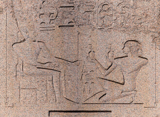 Architectural details, ancient Egyptian obelisk of the pharaoh on the square in the city of Istanbul, public place, symbol of tourism.