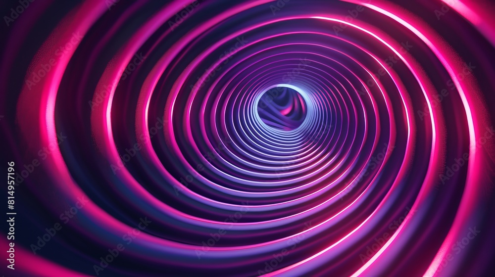 Wall mural this graphic design features an abstract illusion of a spiral, composed of pink and violet neon line