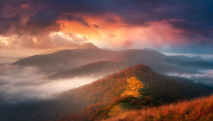 Natural landscape, high mountains at dawn