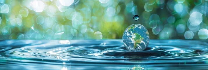 Water conservation concept  earth shaped water droplet with ample space for text placement