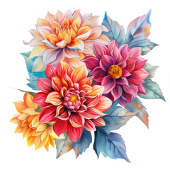 dahlia watercolor flower clipart cutout png isolated on white or transparent background