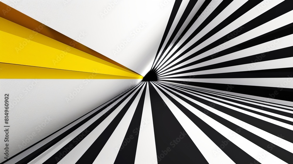 Wall mural 3d black and white lines in perspective with yellow elements abstract vector background, linear pers