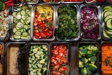 Salad bar with different fresh ingredients