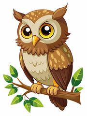 vector illustration of owl sitting on a branch