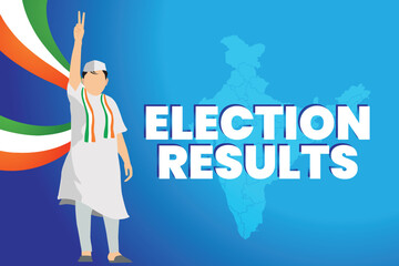 Indian election Result banner.representing voter participation, with India flag color graphic elements background.