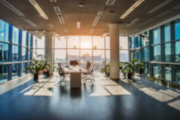 blurred for background. office building interior, empty hall in the modern office building. empty...