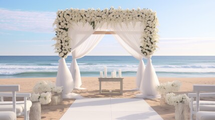 Peaceful beach wedding atmosphere with white elements and ocean views serene setting