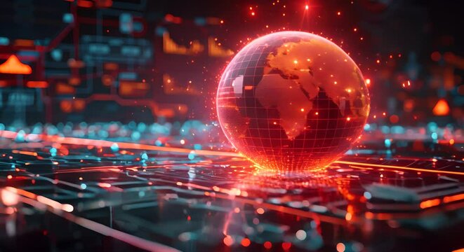 Digital globe with interactive language pathways, symbolizing global communication