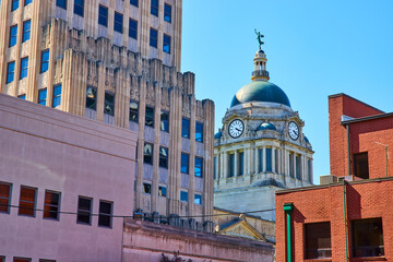 Historic Courthouse and High-rise Under Clear Skies, Downtown Fort Wayne