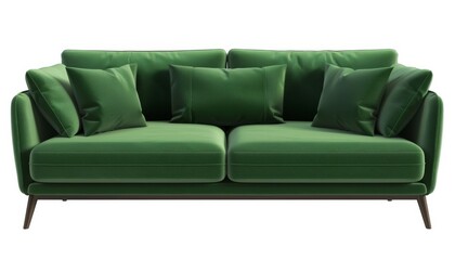 Minimal, realistic 3D render of forest green and moss green sofa isolated on white background for architectural purposes.