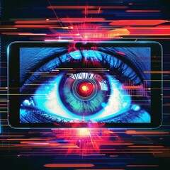 Eye focus privacy warning on a tablet, phone alert