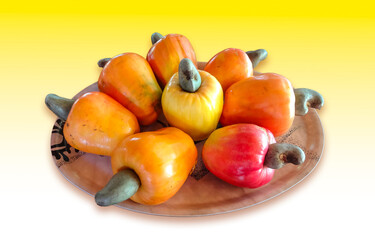 Caju fruta tropical arranjo com cores da fruta