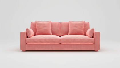 Minimal 3D-rendered sofa in Living Coral and Pacific Coast colors, isolated on white background for architectural use; realistic and sleek design.