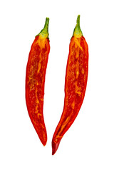 Red hot chilly pepper cut in half without seed isolated on white background