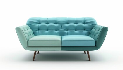 Fototapeta premium 3D render minimalist Sailor Blue and Mint sofa on white background, perfect for architectural design.