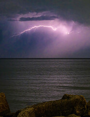 A Springtime Lightning Storm Over Lake Michigan from the Great Lakes Illinois Shoreline