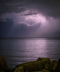 A Springtime Lightning Storm Over Lake Michigan from the Great Lakes Illinois Shoreline