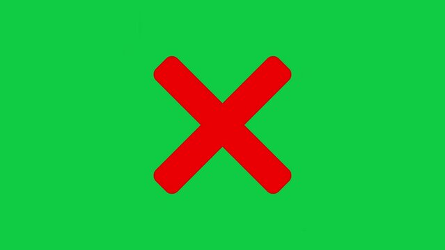 Red cross symbol. Wrong sign red cross icon. Animation on wrong cross green screen background.