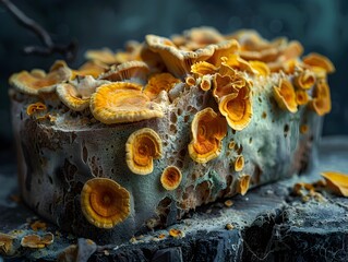 Vibrant Mutated Fungus Overtaking Bread A Symbol of Unhealthy Eating in Dark Macro Detail