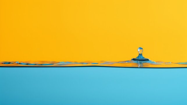  A blue and yellow background with a solitary water droplet in its center Alternatively, a simple yellow backdrop featuring a lone water droplet