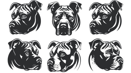 Pit Bull Head Logo Set - Black and White Vector Illustration