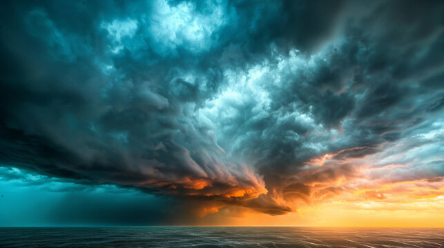 A dramatic thunderstorm brewing on the horizon, emphasizing the cyclical nature of precipitation and its impact on water balance. Dynamic and dramatic composition, with copy space