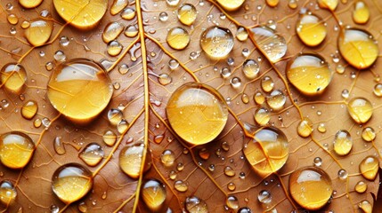  A close-up of brown leaves with yellow edges bearing drops of water - Powered by Adobe