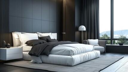 Flat Design. Contemporary Home Bedroom with Furniture and Decorative Elements