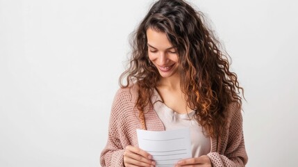 Employee reviewing a document outlining comprehensive maternity and paternity leave policies, isolated on white