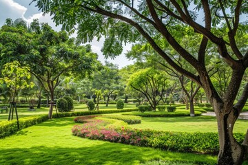 Fototapeta premium Landscaping Ideas: Transforming Your Garden with Trees, Plants, and Lush Greenery