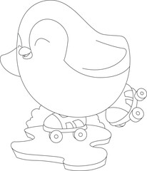 Penguin Inline skating Roller skates Animal Vector Graphic Art Illustration