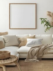 Frame mockup, stylish and modern style home living room white sofa background