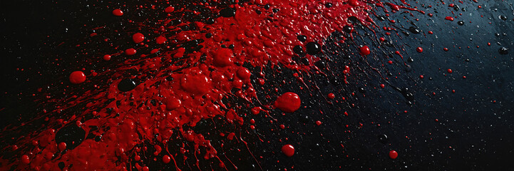 Red Paint Splatters on Black Canvas