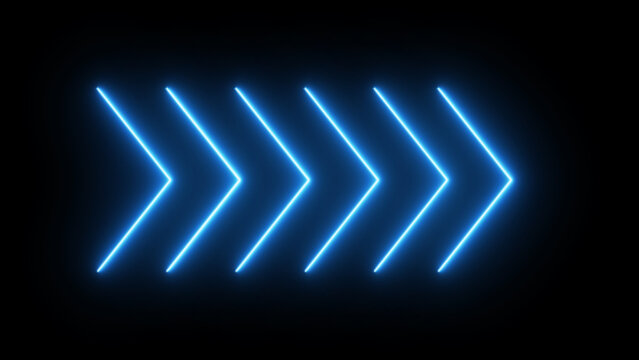 Blue neon single line directional right blinking arrow animation. signal icon. Blue color a moving arrow pointing to the right