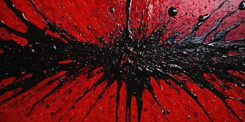 Black Paint Splatter on Red Painted Canvas
