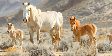 Foals are young horses that stay close to their mothers for protection. Concept Foals, Mare, Protective, Bond, Equine