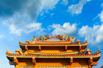 Chinese shrine building,Dragon statue is a beautiful Thai and Chinese architecture of Nachas sa thai chute shrine, naja